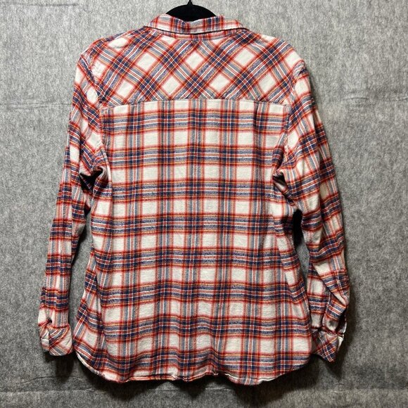 GAP Womens Flannel Shirt Size XXL Long Sleeve Plaid Button Down Red Blue White - Picture 5 of 8